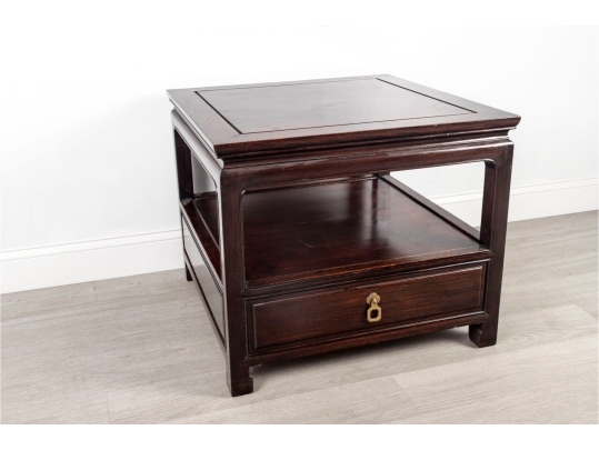 Mid-20th Century Chinese Hardwood Side Table With Shelf
