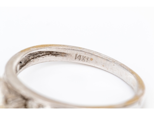 14k White Gold Marquise And Round Diamond Ring, App. 0.59 TCW, Size 7.25