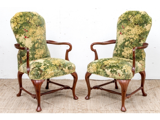 Pair Of Custom Upholstered Mahogany Swan Neck Armchairs
