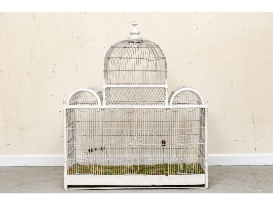Massive Vintage Iron Birdcage On Stand