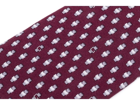 Gucci Burgundy And Grey Toned Patterned Silk Tie