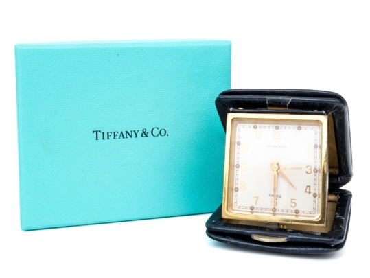 Tiffany & Co. Vintage Angelus 8 Day Leather Cases Travel Alarm Clock