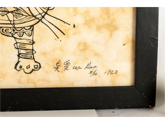 Wu Hao (Chinese-Taiwanese, B. 1932) Abstract Cat Lithograph, 1963