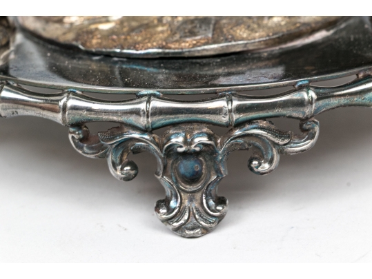 English Silver Plated Inkwell With Two Crystal Inkwells