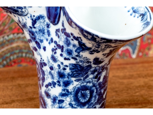 Decorative Chinese Pair Of Blue And White Basket Form Vases