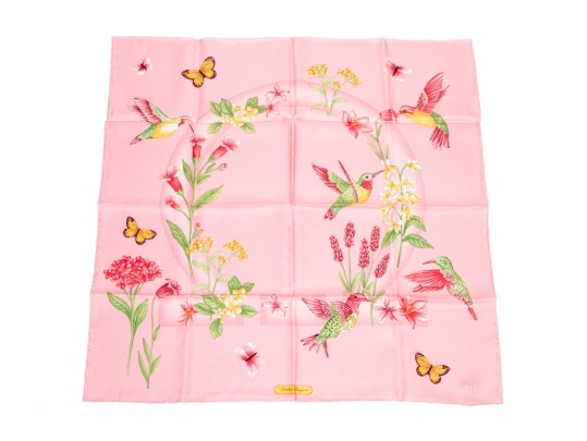 Salvatore Ferragamo Pink Silk Scarf, Original Packaging