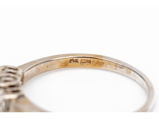 14k White Gold Three Stone Oval Moissanite Ring, Size 6.5