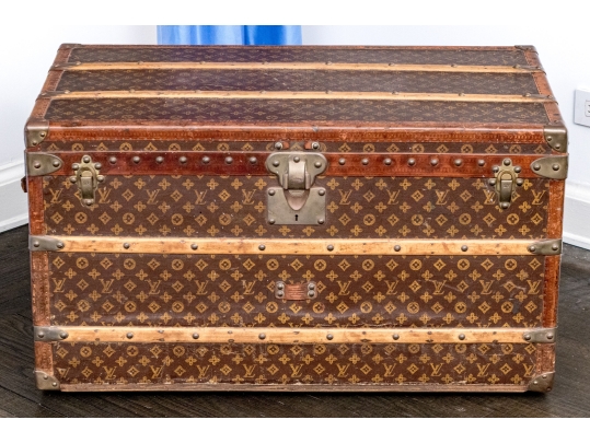 Antique Louis Vuitton Canvas Covered Brass Mounted Steamer Trunk