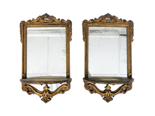 Pair Of Vintage Gilt Finished, Mirrored Wall Shelves, Ca. 1920