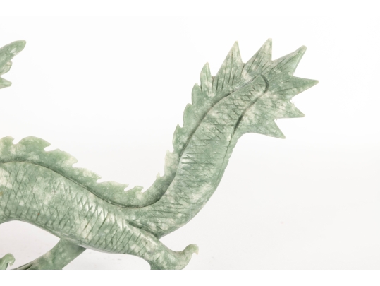 Chinese Carved Green Serpentine Hardstone Dragon
