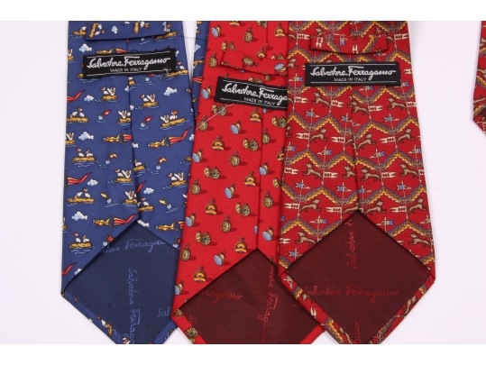 Three Beautiful Salvatore Ferragmo Mens Silk Neck Ties, Made In Italy