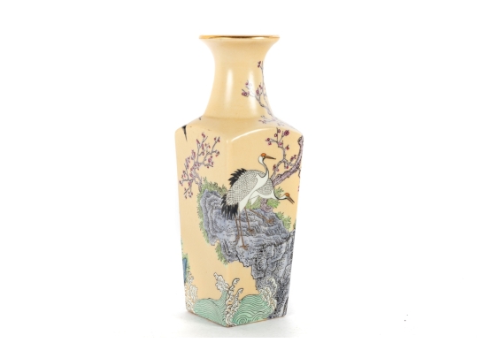 Decorative Chinese Porcelain Vase With Cranes And Blossoms