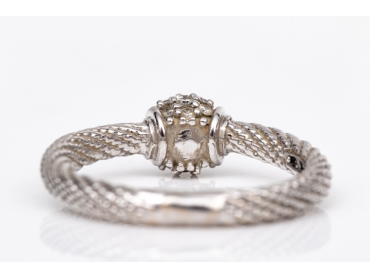 18k White Gold Lovely Cable And Pave Diamond Ball Ring, App. 0.18 TCW, Size 6