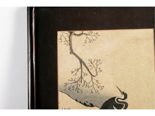 Framed Japanese Watercolor Painting Of Cranes