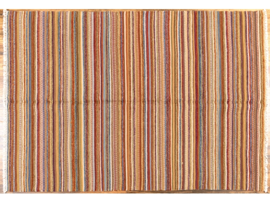 Hand Woven Wool Carpet, Striped Pattern, 7'-5