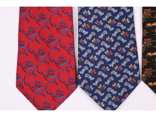 Four Beautiful Salvatore Ferragmo Mens Silk Neck Ties, Made In Italy 