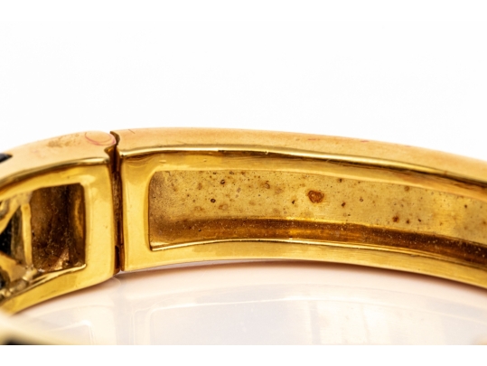 La Triomphe 18k Yellow Gold Stunning Vintage Black Onyx And Pave Diamond Bangle Bracelet