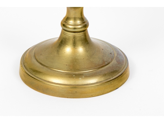 Pair Of Antique Brass Candlesticks, 18th C. 