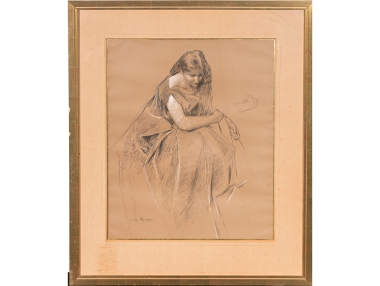 Lenni Royer Signed Mixed Media On Brown Paper, Portrait Of A Woman