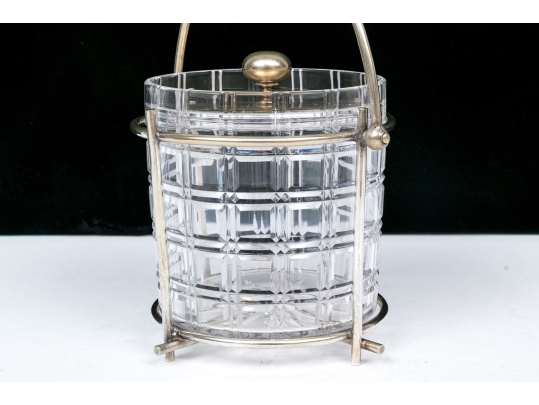 Antique Cut Crystal And Silverplate Biscuit Jar