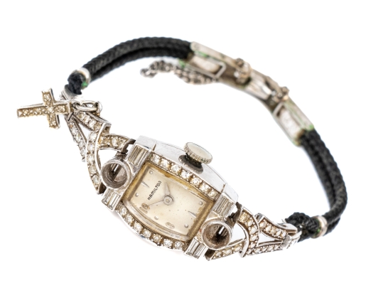 Hamilton Vintage Platinum And Diamond Case Wristwatch, Gold Filled Buckle, As-is