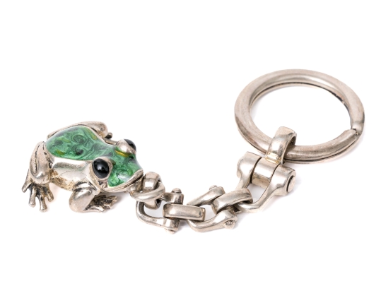 Tiffany & Co. Sterling Silver Whimsical Green Enamel Frog Key Chain, With Felt