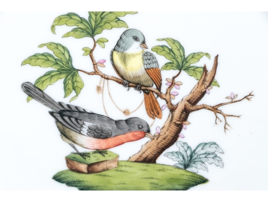 Herend Hungary Hand-Painted Porcelain Scalloped Tray, Rothschild Bird (RO) Pattern