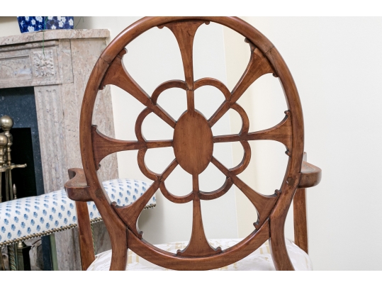 Quality Hepplewhite Style Painted Medallion Back Armchair
