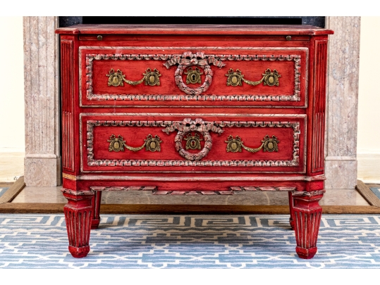 Antique Neoclassical Style Vibrant Red Bachelor's Chest