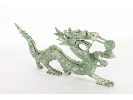 Chinese Carved Green Serpentine Hardstone Dragon