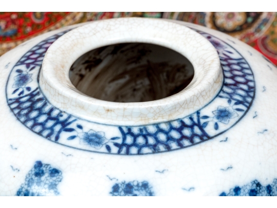 Pair Of Decorative Chinese Porcelain Ginger Jars With Wood Lids