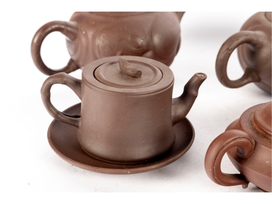 Collection Of Five Traditional Chinese Yixing Zisha Clay Teapots