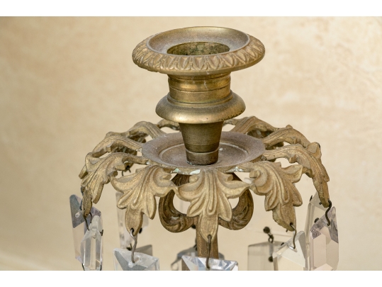 Elegant Pair Of Brass And Stone Girandole Candlesticks
