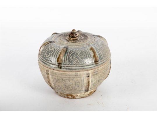 Small Antique Southeast Asian Glazed Pottery Covered Jar