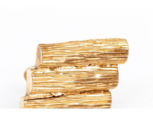 14k Yellow Gold Vintage Brutalist Motif Lozenge Shaped Lever Back Cufflinks