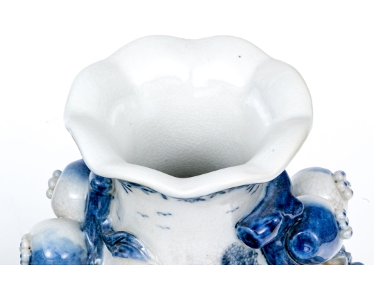 Pair Of Decorative Chinese Export Style Blue And White Porcelain Vases 