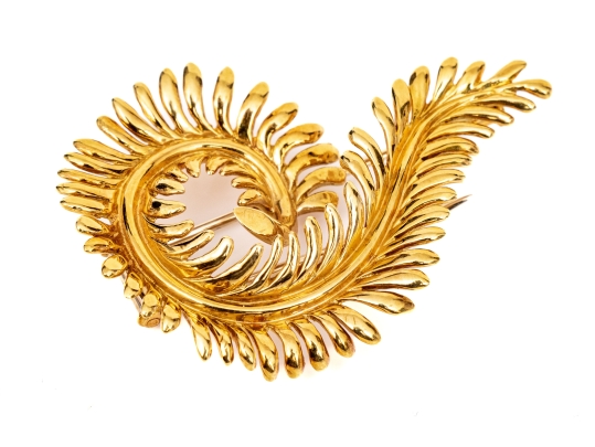 Tiffany & Co. 18k Yellow Gold Schlumberger Magnificent Stylized Furling Feather Brooch