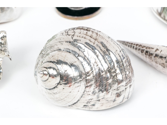 Group Of Six Fine Decorative Silver Clad Shells With Ruzzetti Italy