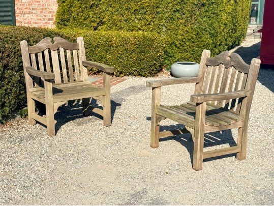 Pair Of Smith & Hawken Teak Armchairs