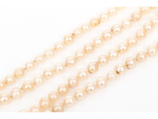 Vintage Opera Length Strand Of 5.5mm To 5.75mm Cultured Pearls, With 14k Fishhook Clasp