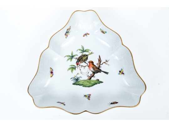 Herend Hand Painted Rothschild Bird Triangular Bowl, Rothschild Bird (RO) Pattern