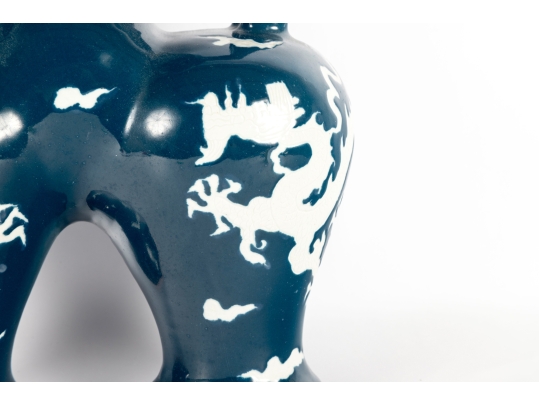 Chinese Sacrificial Blue Double Moon Flask Vase