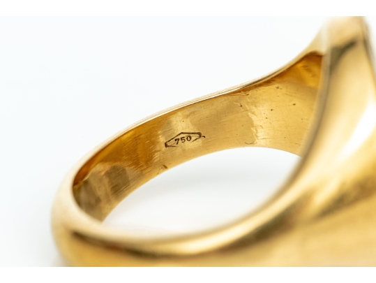 18k Yellow Gold Heavy Crown Engraved And Initialed Ring, Size 8.25