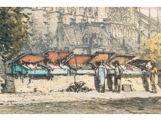 J. Wolf, Hand-Colored Etching, Notre Dame Paris On The Seine