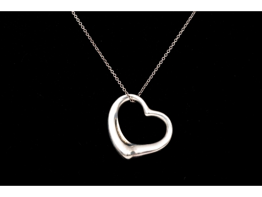 Tiffany & Co. Sterling Elsa Peretti Large Open Heart Pendant, With Chain