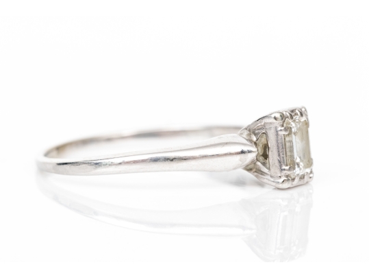 18k White Gold Simple Emerald Cut Diamond Solitaire Ring, App. 0.24 CTS, Size 6