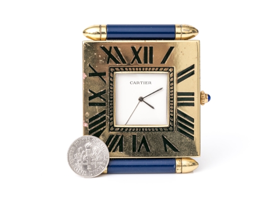 Cartier Vintage Quadrant Obus Blue Composite Deco Style Travel Clock