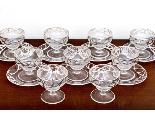Collection Of Silver Overlaid Sherbet Glasses With Underplates