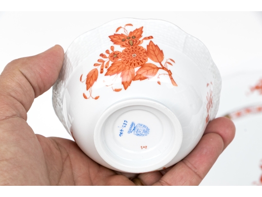 Herend Hungary Hand-Painted Dinner Service For Fourteen,  Rust Chinese Bouquet (AOG) Pattern