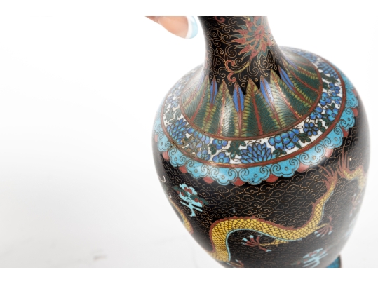 Cloisonne & Enamel Vintage Brass Chinese Dragon Vases